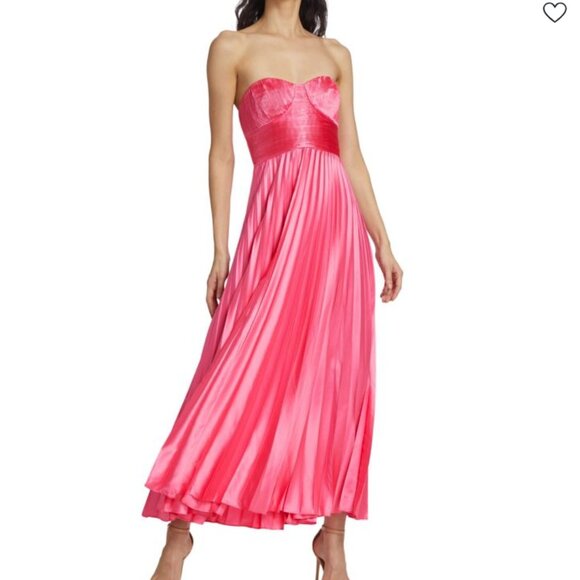 Amur Kin Strapless Pleated Midi Dress in Calla Lily NWT - Picture 3 of 10